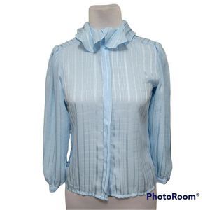 Vintage 70s 80s Aansworth LTD Blue Sheer Chiffon Victorian Revival Ruffle Collar